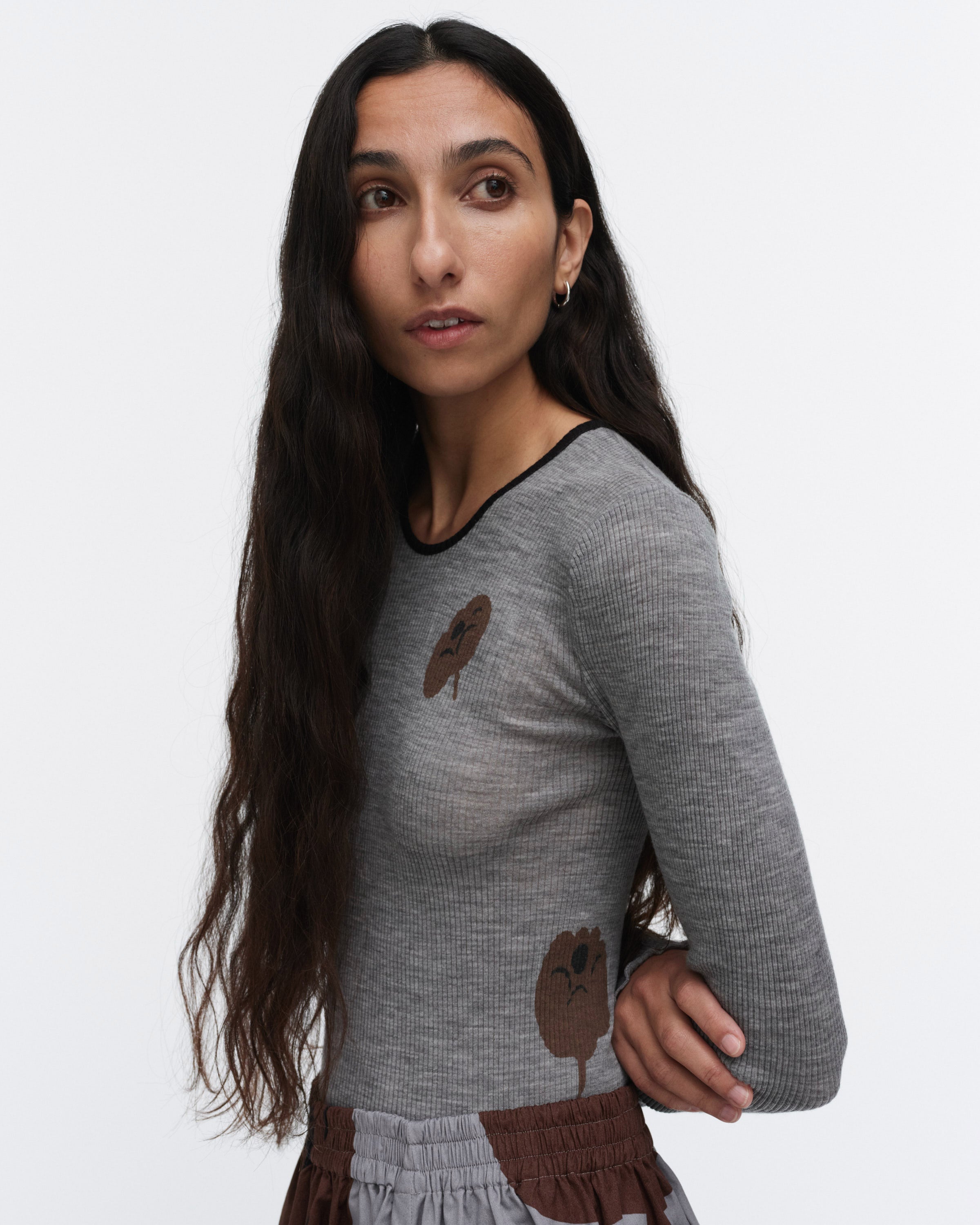 Polkka Tumma Wool Rib Slim Long Sleeve Top 64cm