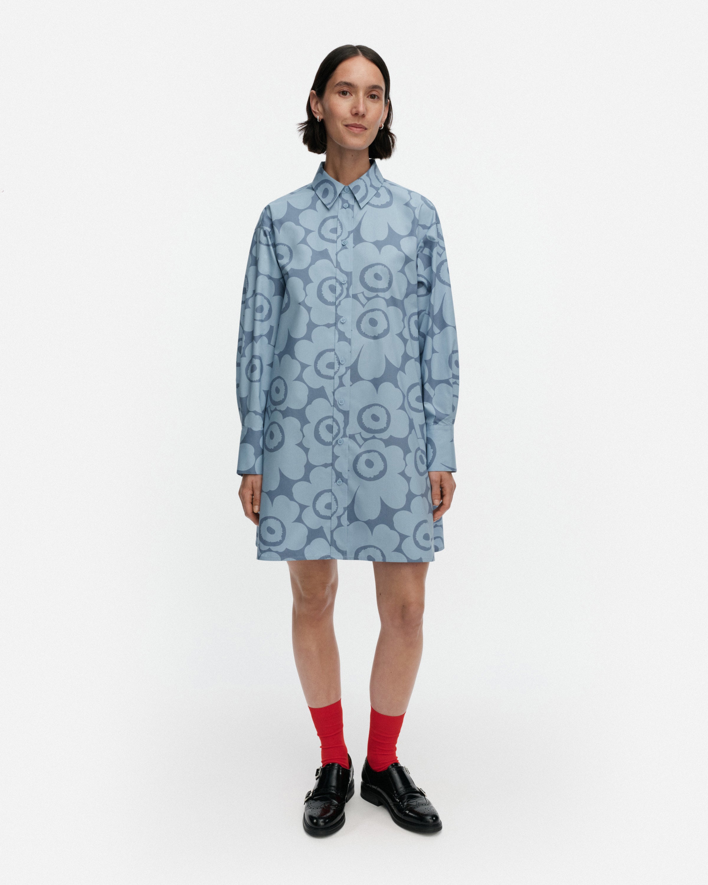 Kuvitelma Unikko Cotton Poplin Long Sleeve Shirt Dress 90cm