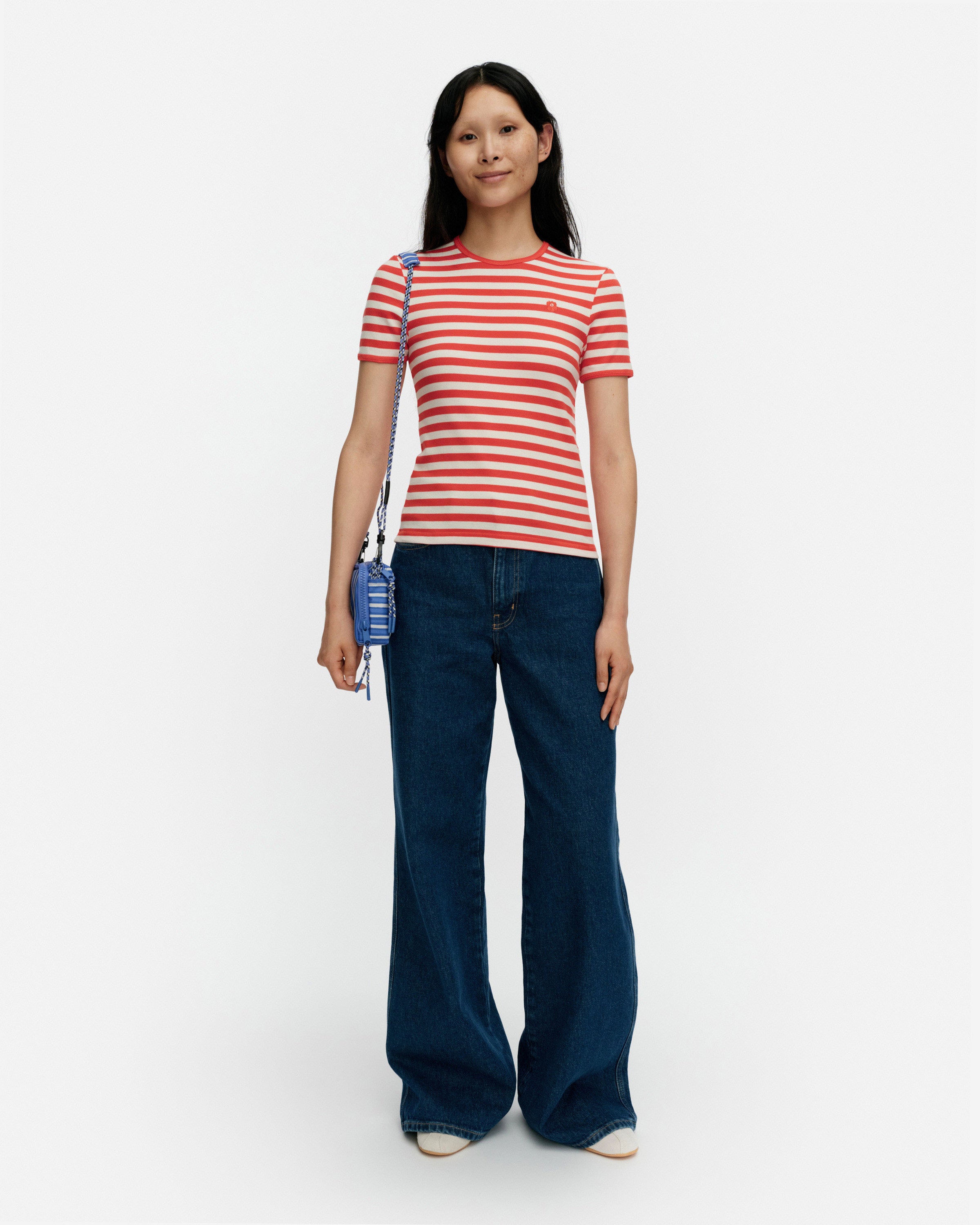 Kioski Kukkea Tasaraita Unikko Rib Slim Short Sleeve Top 55cm