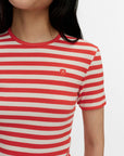 Kioski Kukkea Tasaraita Unikko Rib Slim Short Sleeve Top 55cm