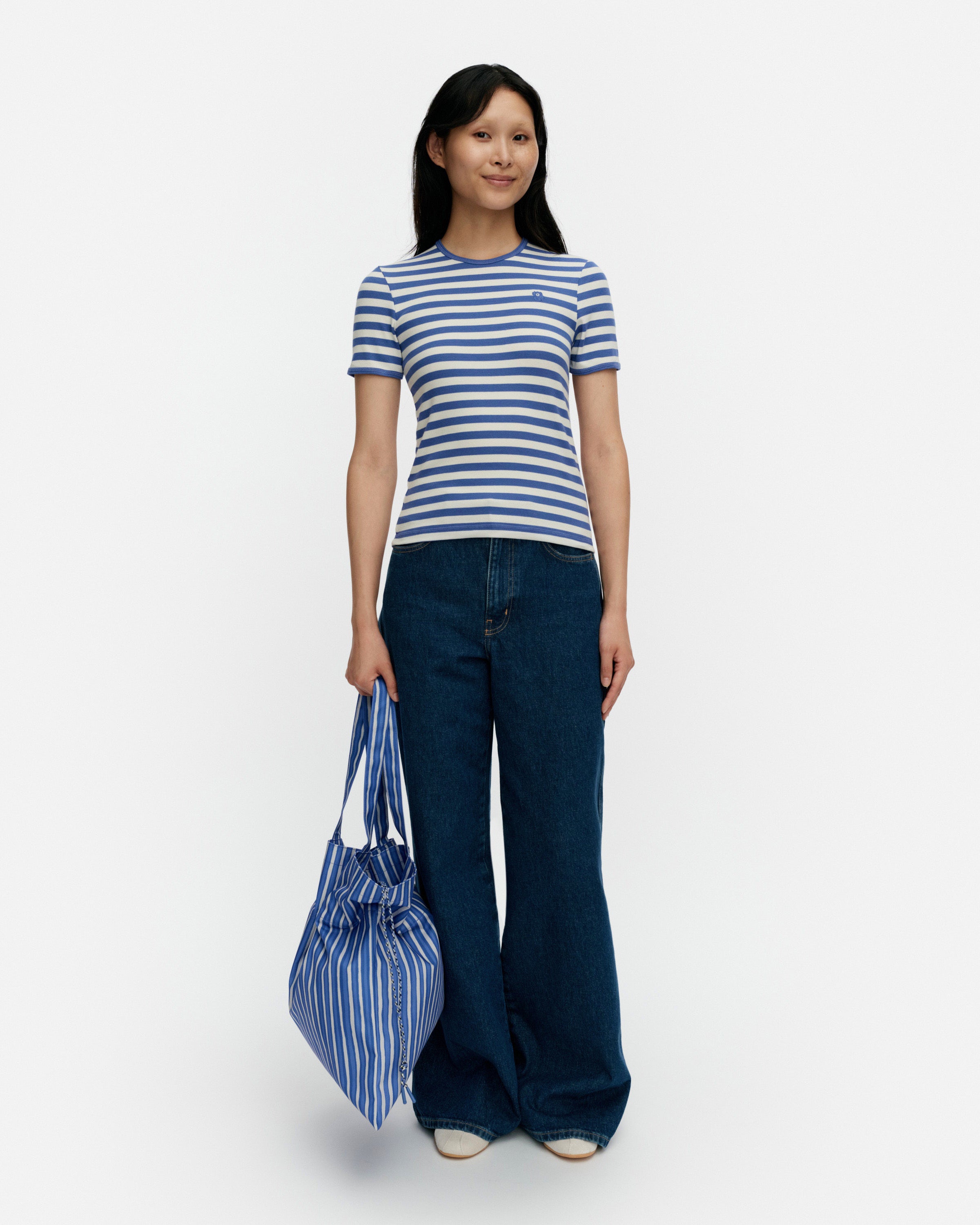 Kioski Kukkea Tasaraita Unikko Rib Slim Short Sleeve Top 55cm