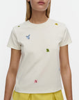 Sekamelska Kukasta Kukkaan Embroidered Short Sleeve Top 56cm