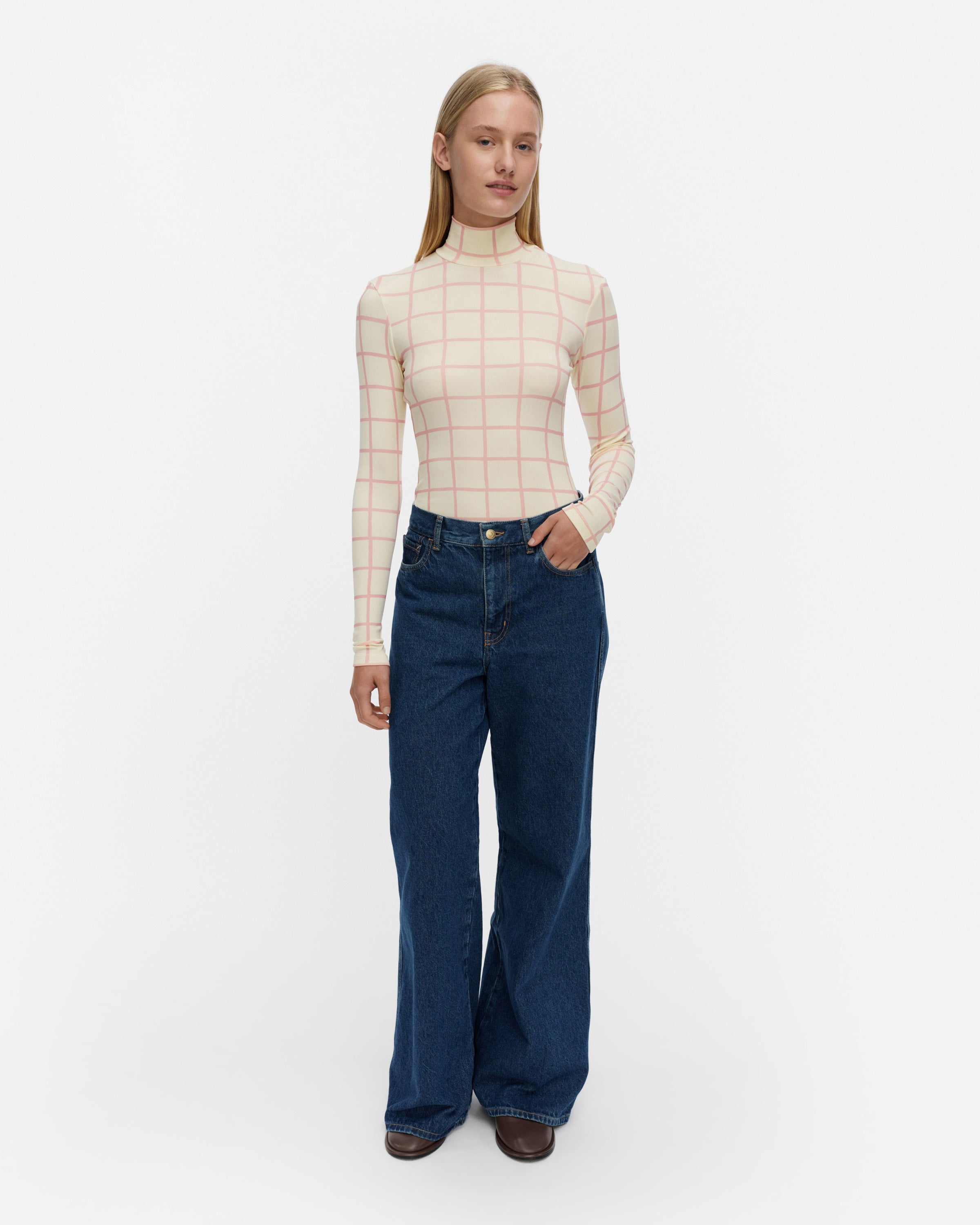 Solmia Iso Ruutu Turtleneck Long Sleeve Top 57cm