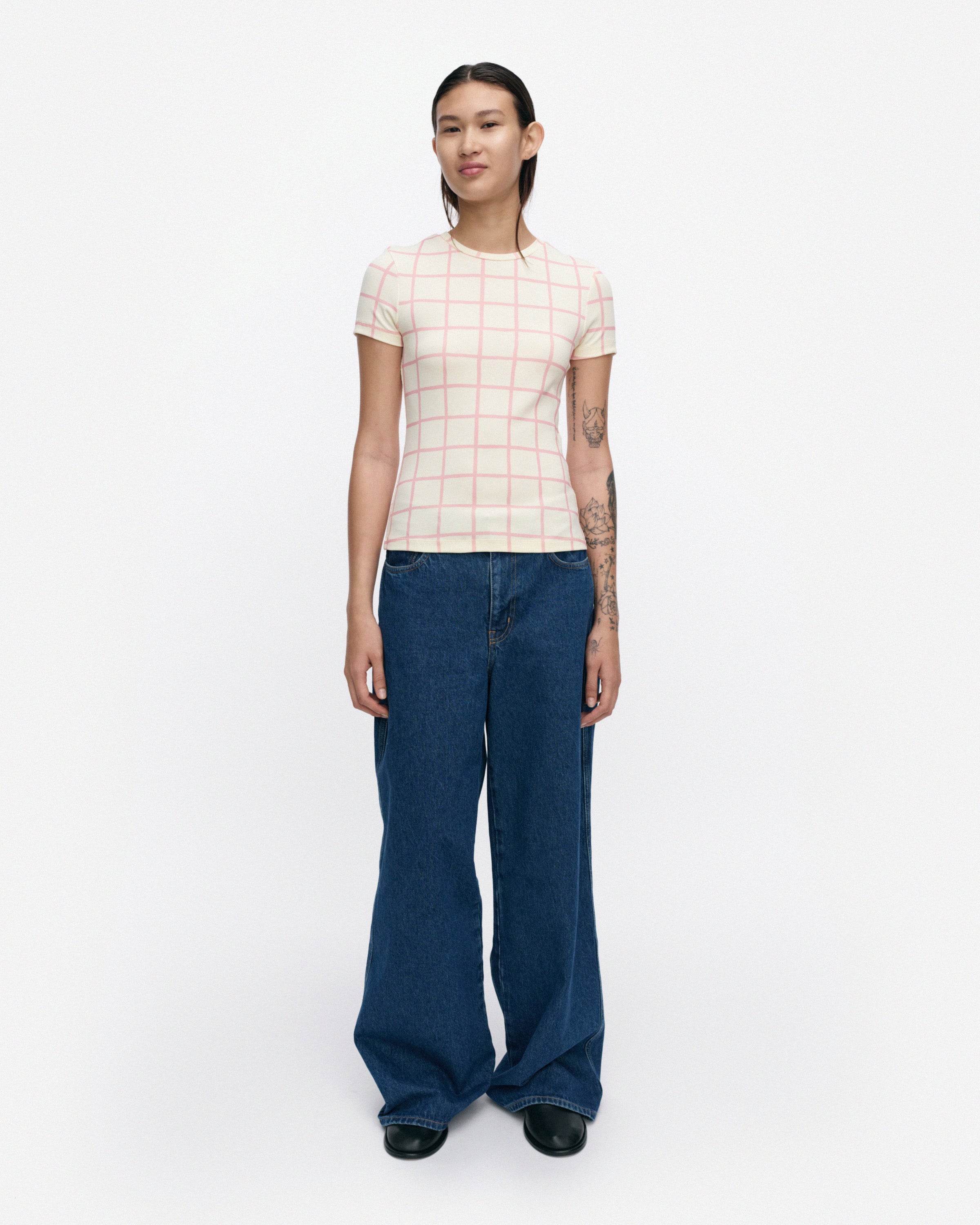 Suunta Iso Ruutu Rib Slim Short Sleeve Top 57cm