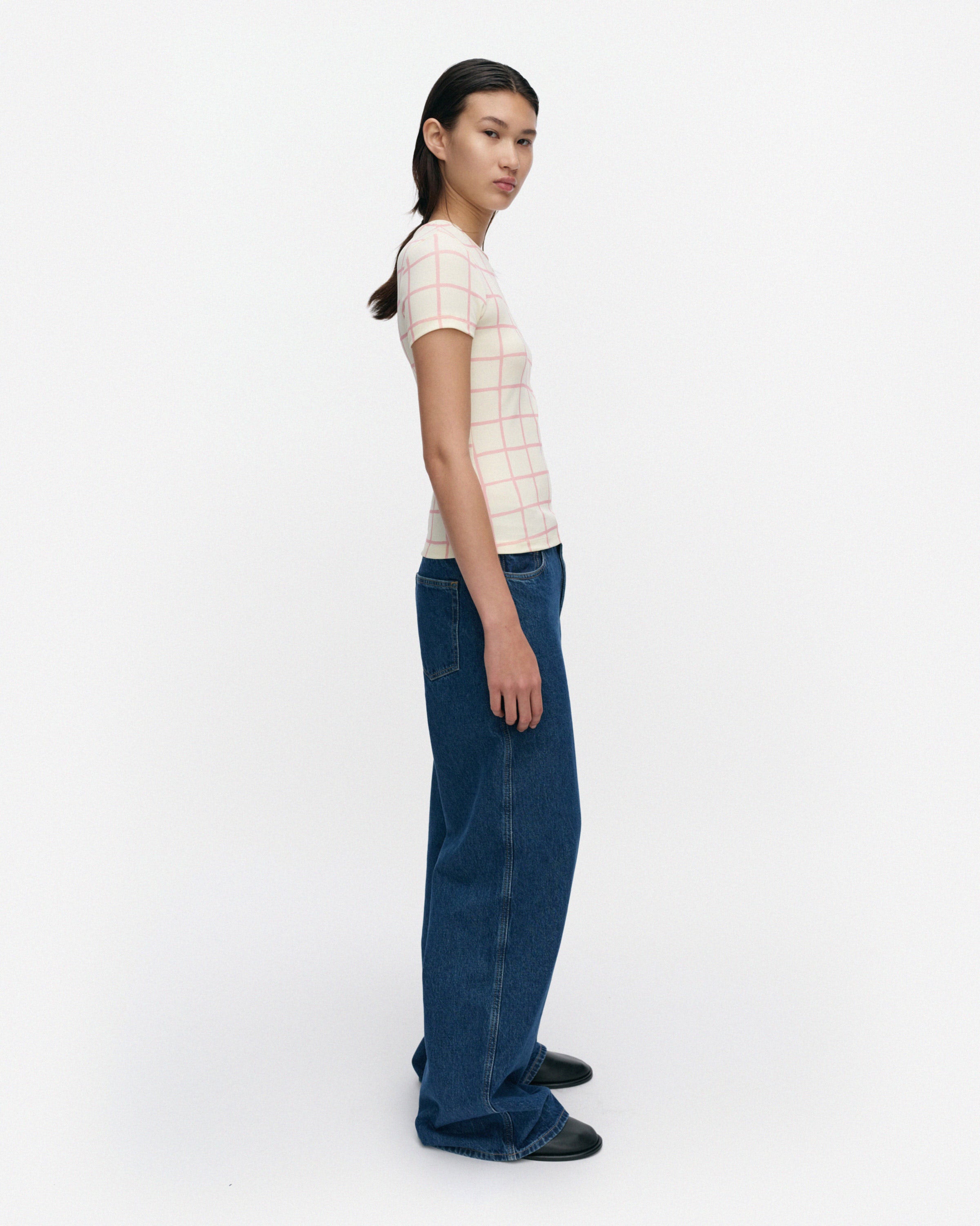 Suunta Iso Ruutu Rib Slim Short Sleeve Top 57cm