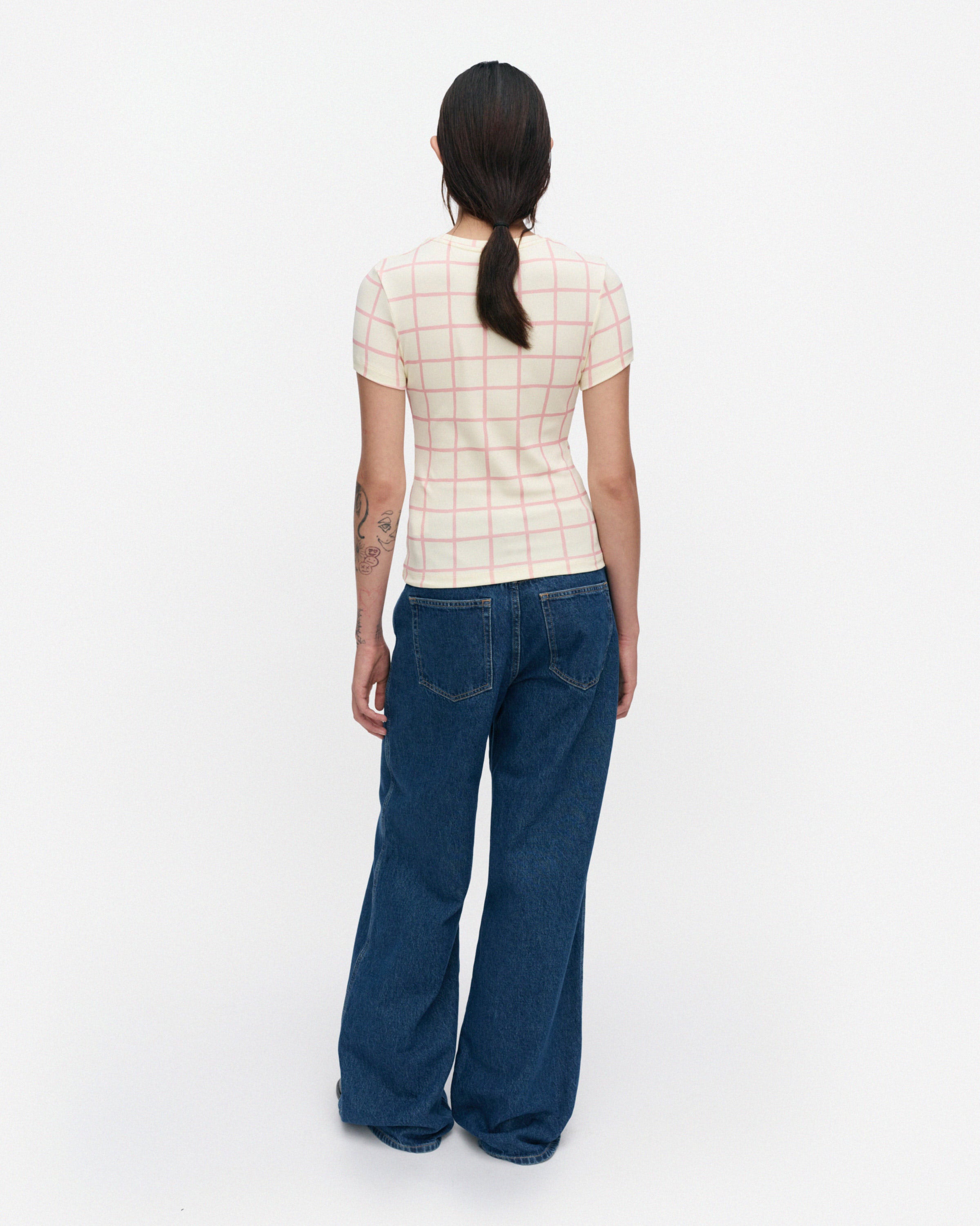 Suunta Iso Ruutu Rib Slim Short Sleeve Top 57cm