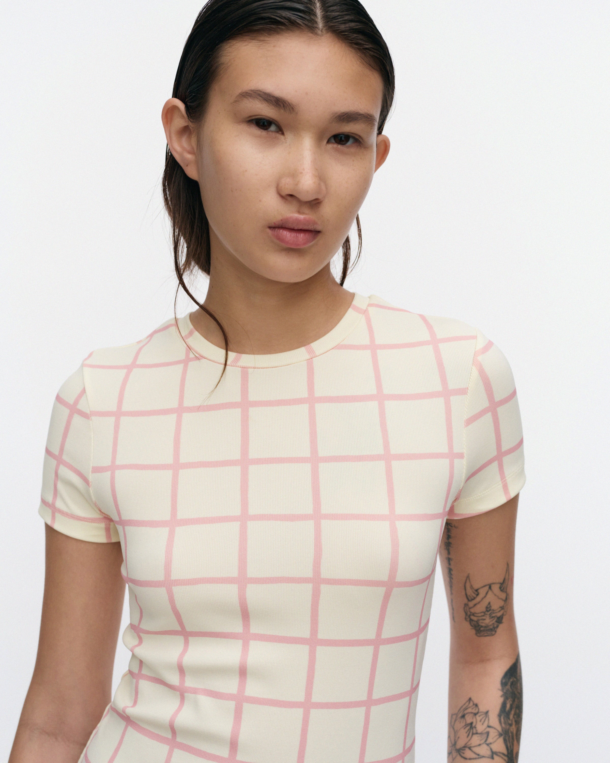 Suunta Iso Ruutu Rib Slim Short Sleeve Top 57cm