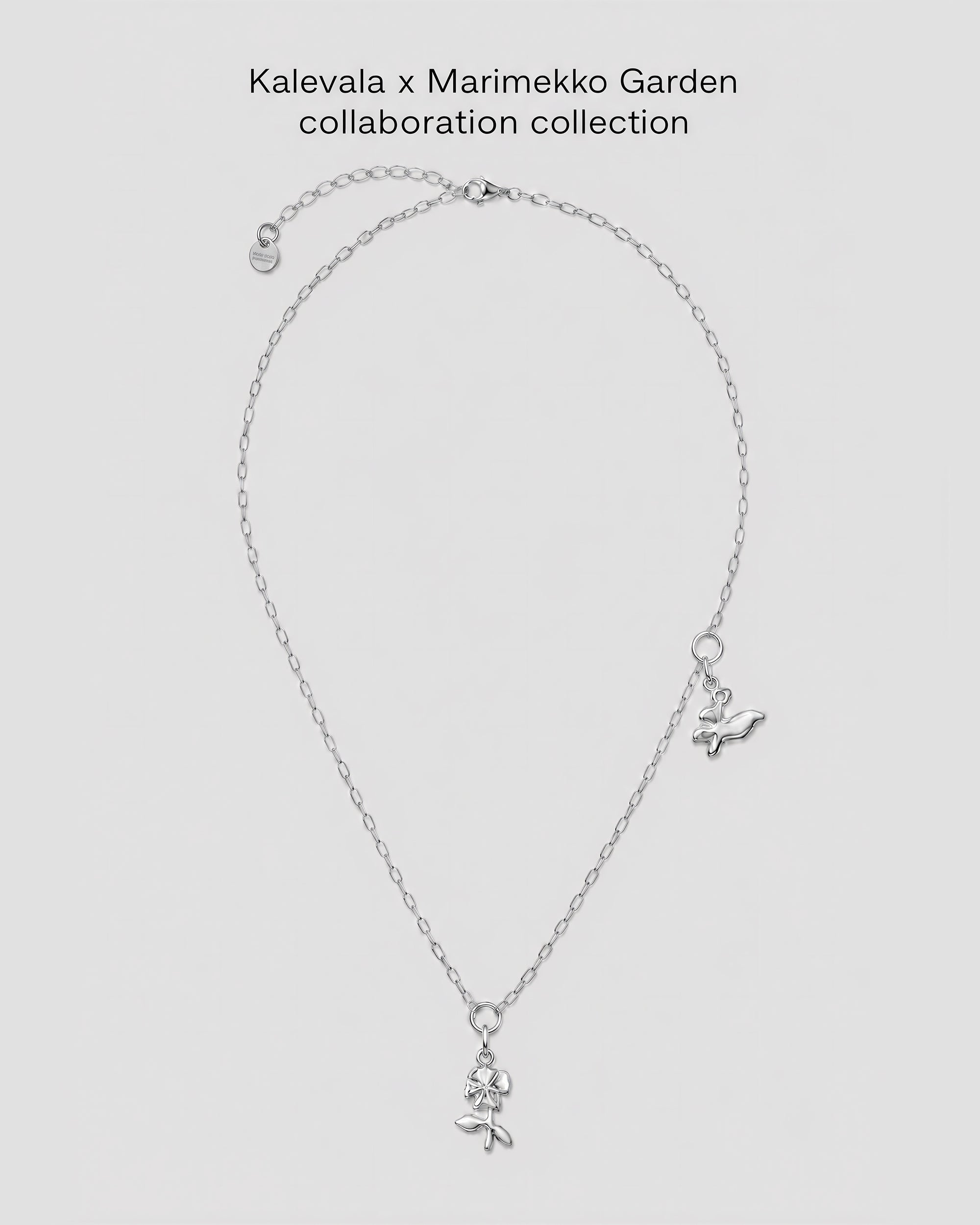Kalevala x Marimekko Garden Pendant necklace 60cm with Kukasta Kukkan and Almanakka charm